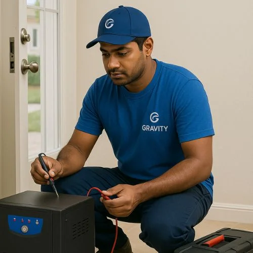 Indian technician repairing inverter
